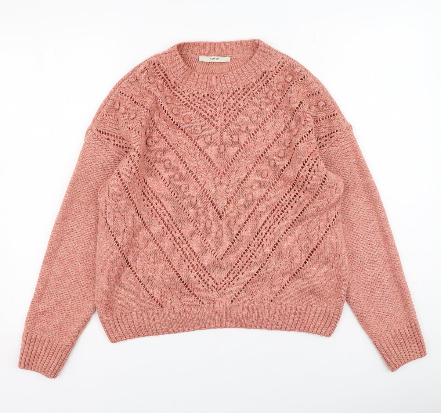 George  Womens Pink Round Neck  Acrylic Pullover Jumper Size S