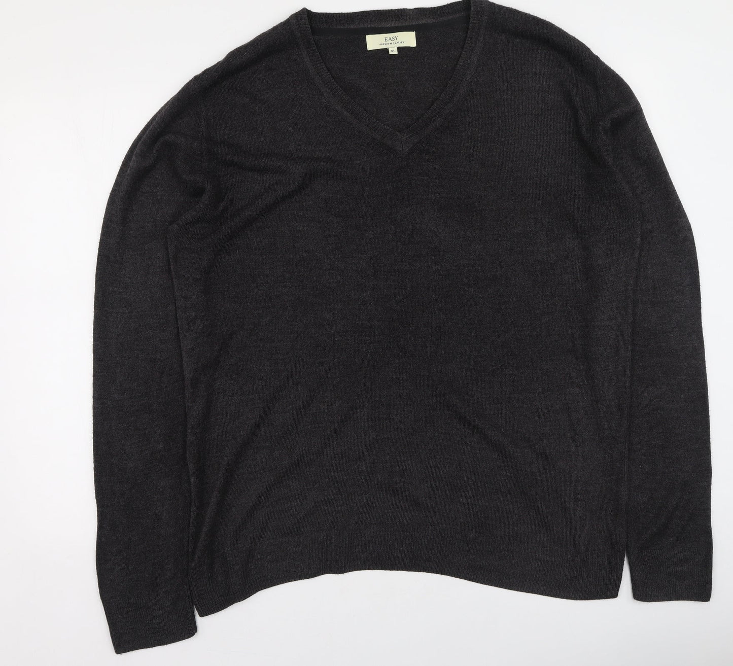 Easy Mens Grey V-Neck  Acrylic Pullover Jumper Size XL