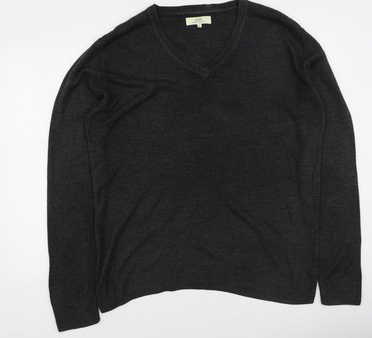 Easy Mens Grey V-Neck  Acrylic Pullover Jumper Size XL