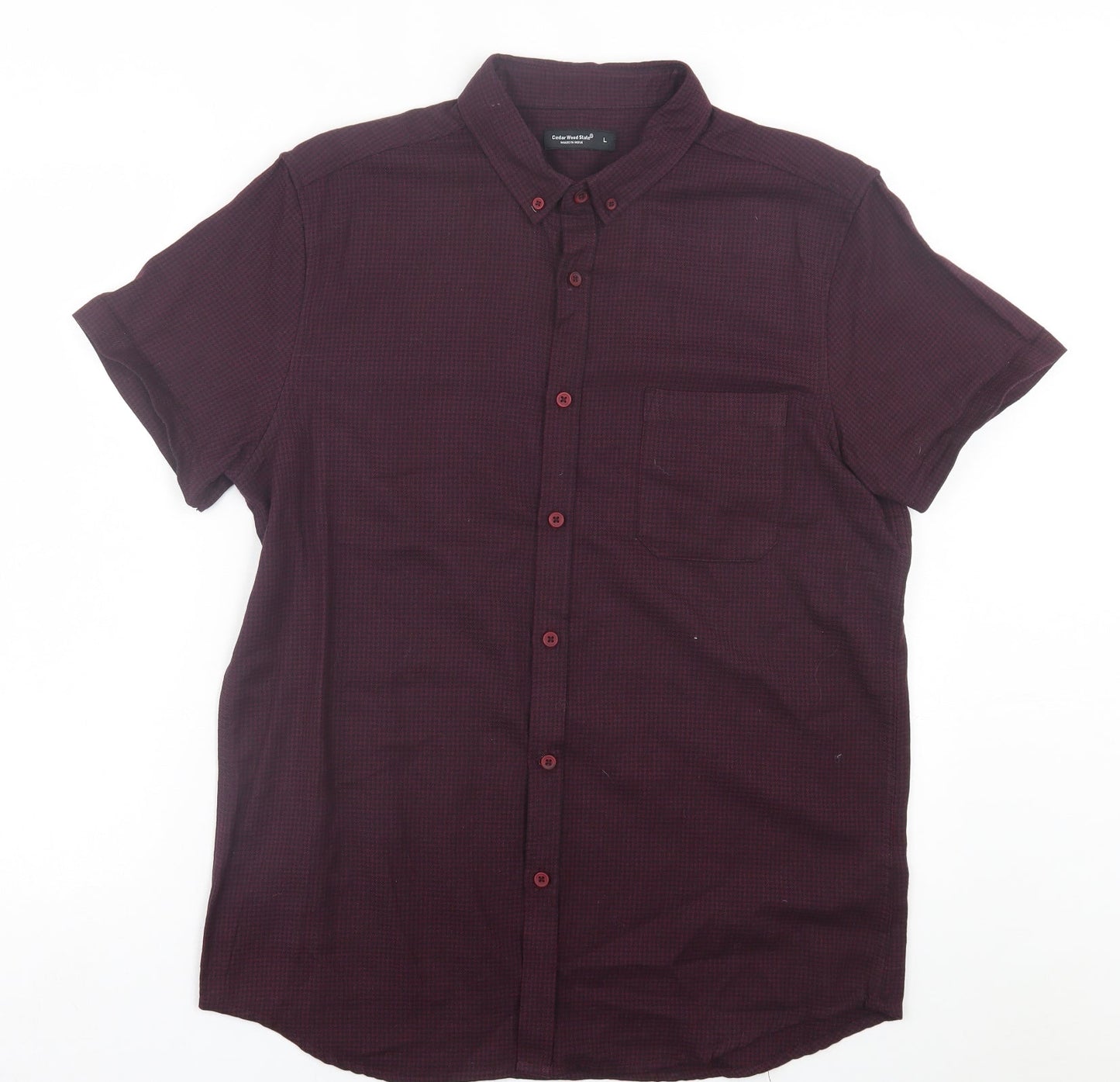 Mens UK Size L Cedar Wood State Purple  Button-Up Short Sleeve Casual Shirt