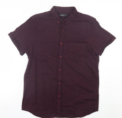 Mens UK Size L Cedar Wood State Purple  Button-Up Short Sleeve Casual Shirt