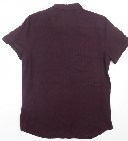 Mens UK Size L Cedar Wood State Purple  Button-Up Short Sleeve Casual Shirt
