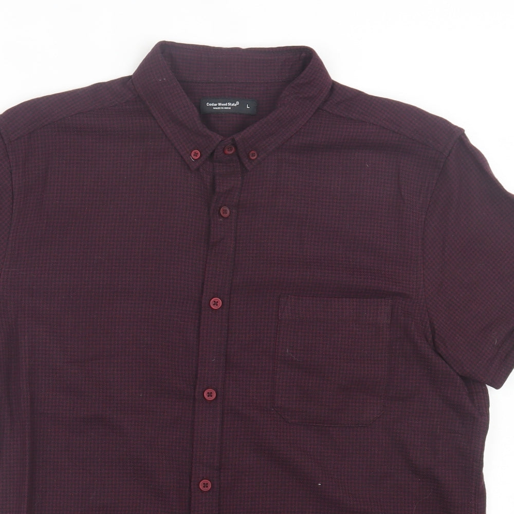 Mens UK Size L Cedar Wood State Purple  Button-Up Short Sleeve Casual Shirt
