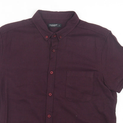 Mens UK Size L Cedar Wood State Purple  Button-Up Short Sleeve Casual Shirt