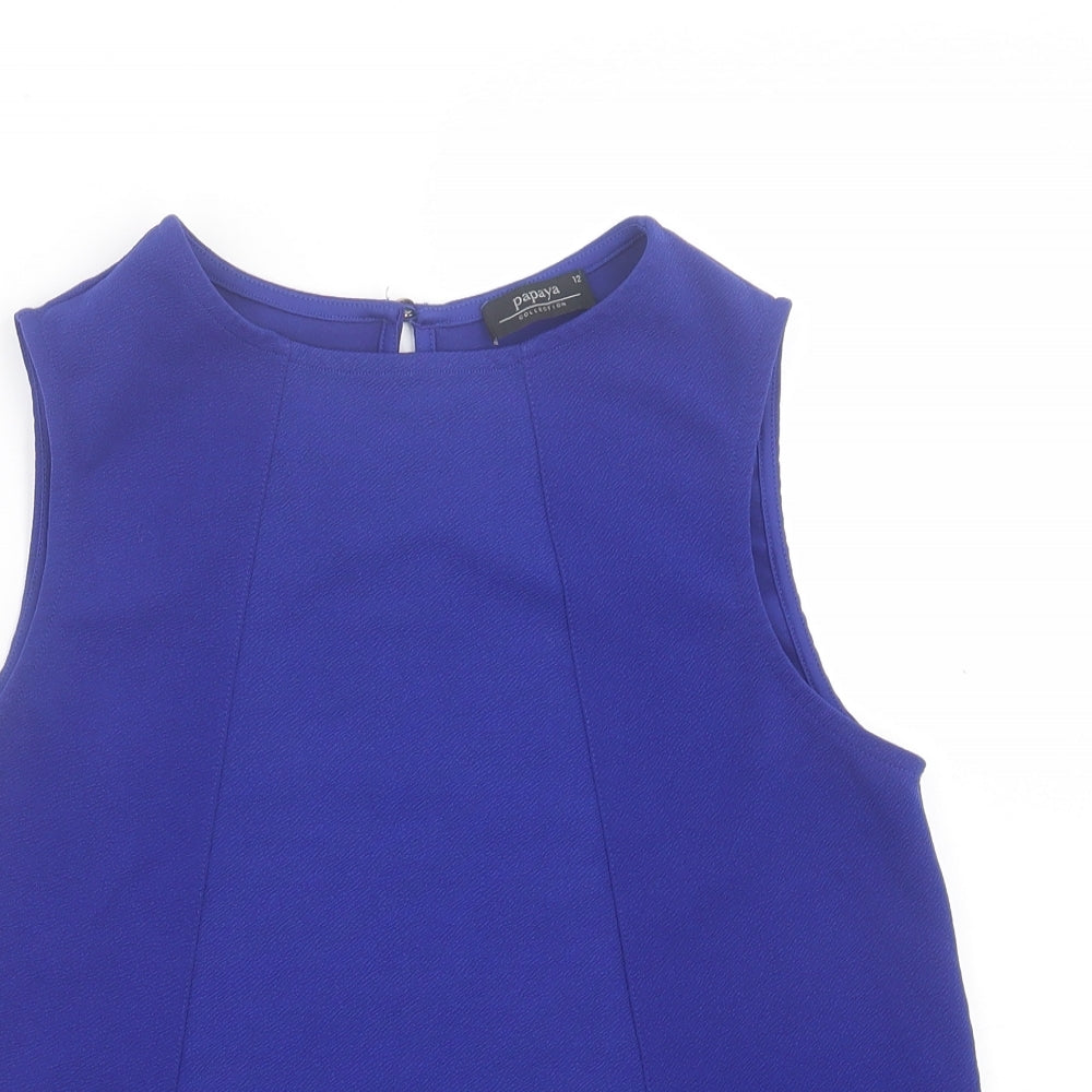 Papaya Womens Blue  Polyester Basic Tank Size 12 Crew Neck