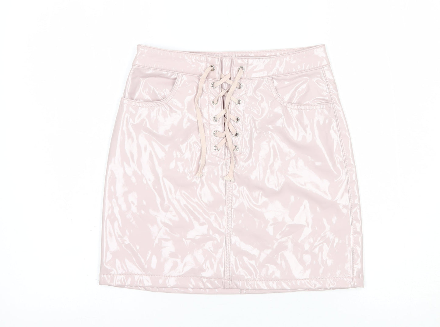 Denim Club Womens Pink  Polyurethane Mini Skirt Size 6   Lace Up