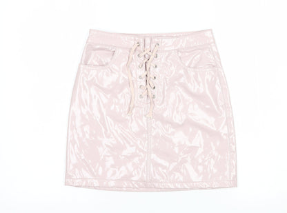 Denim Club Womens Pink  Polyurethane Mini Skirt Size 6   Lace Up