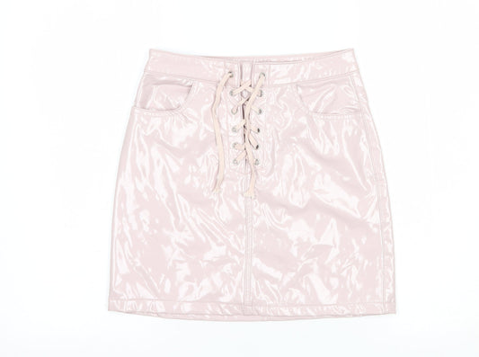 Denim Club Womens Pink  Polyurethane Mini Skirt Size 6   Lace Up