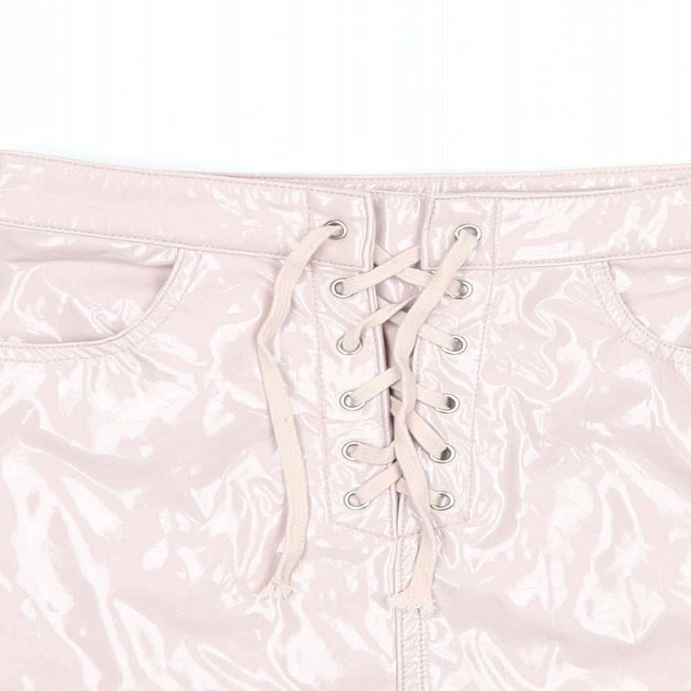 Denim Club Womens Pink  Polyurethane Mini Skirt Size 6   Lace Up