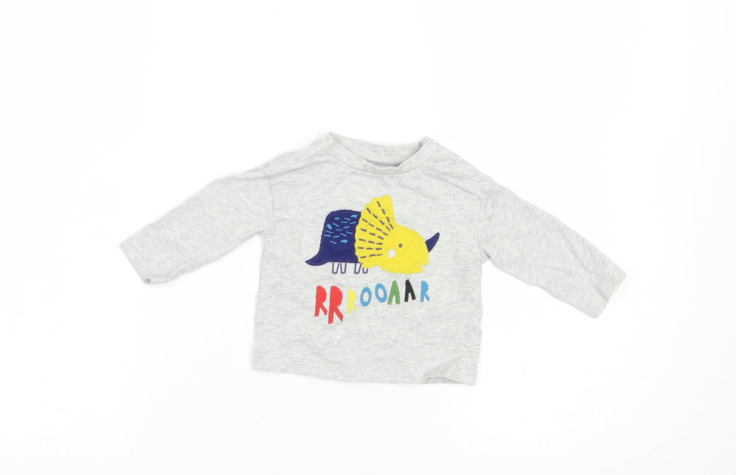 Mini Club Baby Grey  Cotton Pullover T-Shirt Size 0-3 Months Crew Neck Snap - Dino