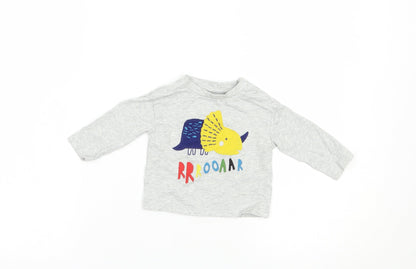 Mini Club Baby Grey  Cotton Pullover T-Shirt Size 0-3 Months Crew Neck Snap - Dino