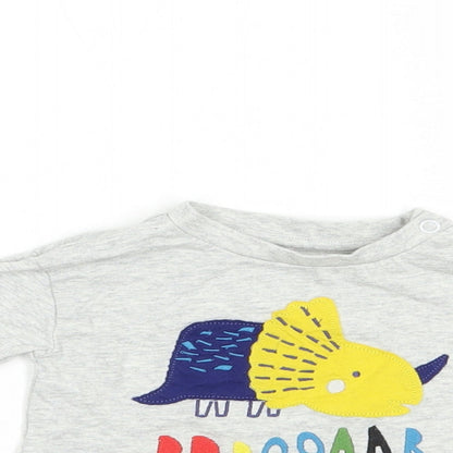 Mini Club Baby Grey  Cotton Pullover T-Shirt Size 0-3 Months Crew Neck Snap - Dino