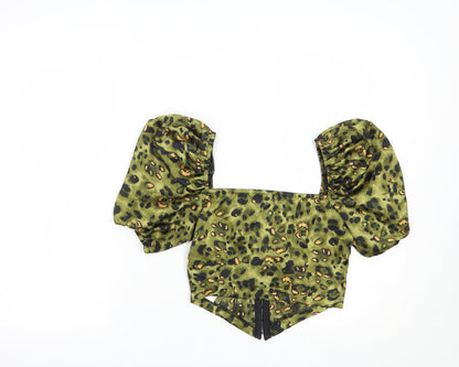 Womens UK Size 6 NaaNaa Green Cropped Blouse