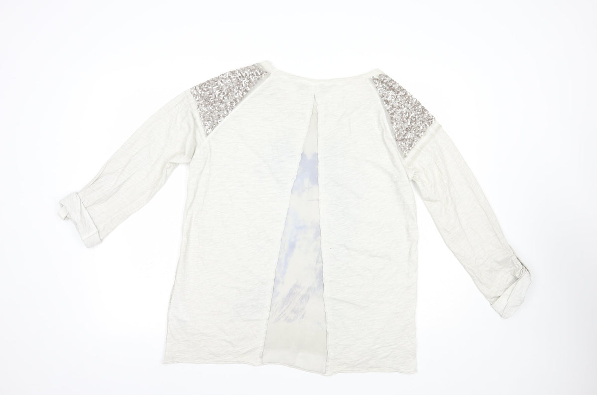 Geisha Womens Grey  Polyester Basic Blouse Size M Boat Neck