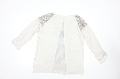 Geisha Womens Grey  Polyester Basic Blouse Size M Boat Neck