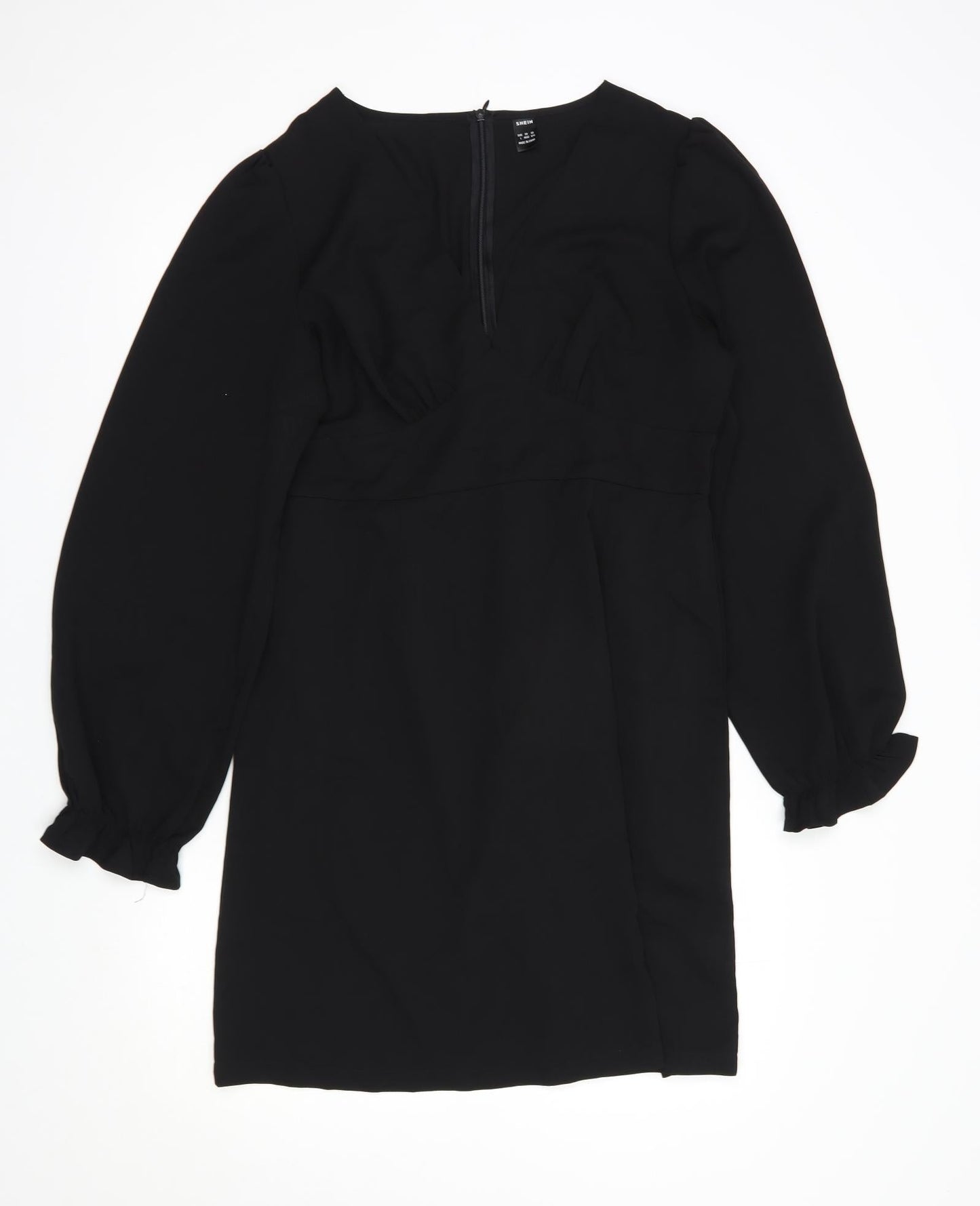 SheIn Womens Black  Polyester Fit & Flare  Size L  V-Neck Zip