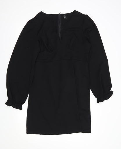 SheIn Womens Black  Polyester Fit & Flare  Size L  V-Neck Zip