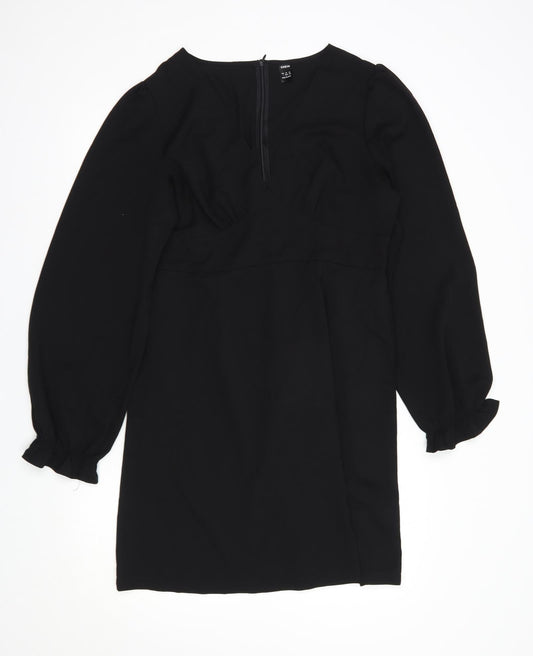 SheIn Womens Black  Polyester Fit & Flare  Size L  V-Neck Zip