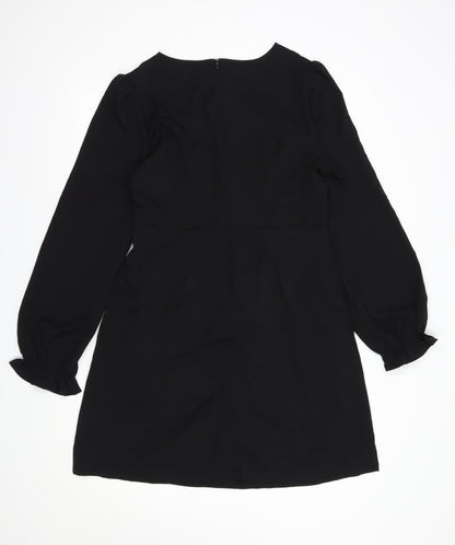 SheIn Womens Black  Polyester Fit & Flare  Size L  V-Neck Zip