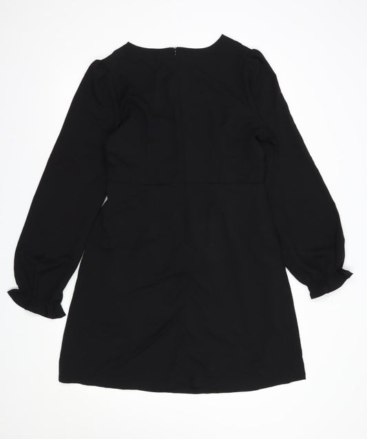 SheIn Womens Black  Polyester Fit & Flare  Size L  V-Neck Zip