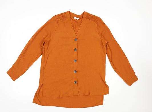 Papaya Womens Orange  Polyester Basic Button-Up Size 8 V-Neck