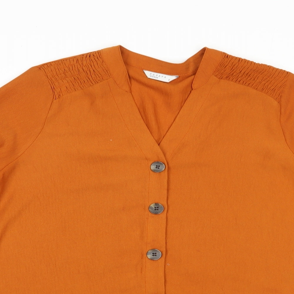 Papaya Womens Orange  Polyester Basic Button-Up Size 8 V-Neck
