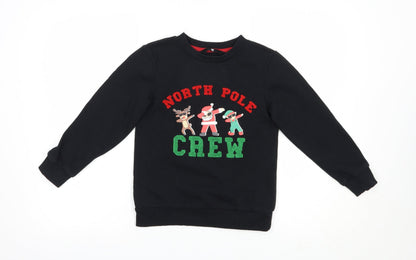 Very Girls Black  Cotton Pullover Sweatshirt Size 7 Years  Pullover - Christmas North Pole