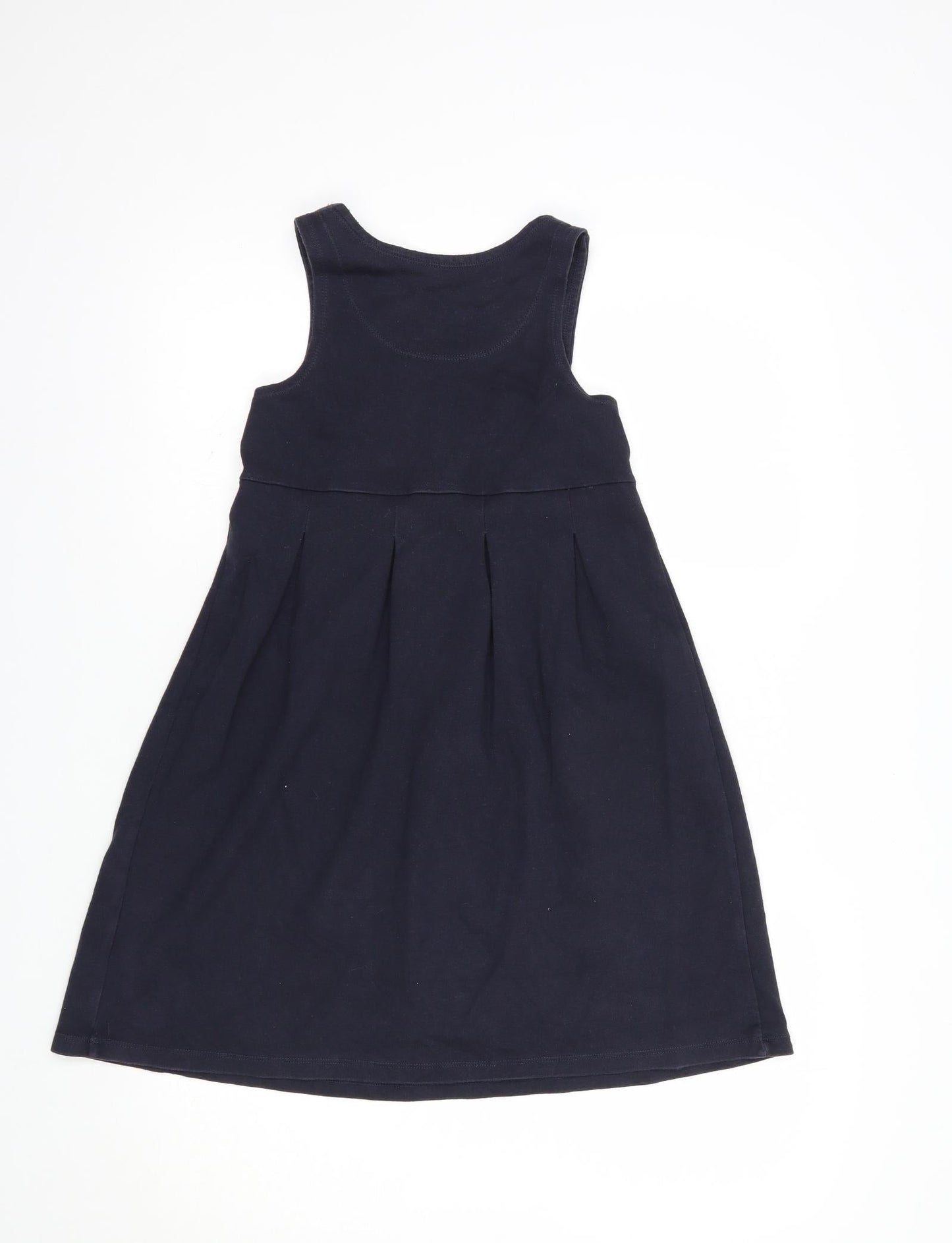 Dunnes Stores Girls Blue  Cotton Pinafore/Dungaree Dress  Size 9-10 Years  Scoop Neck Pullover