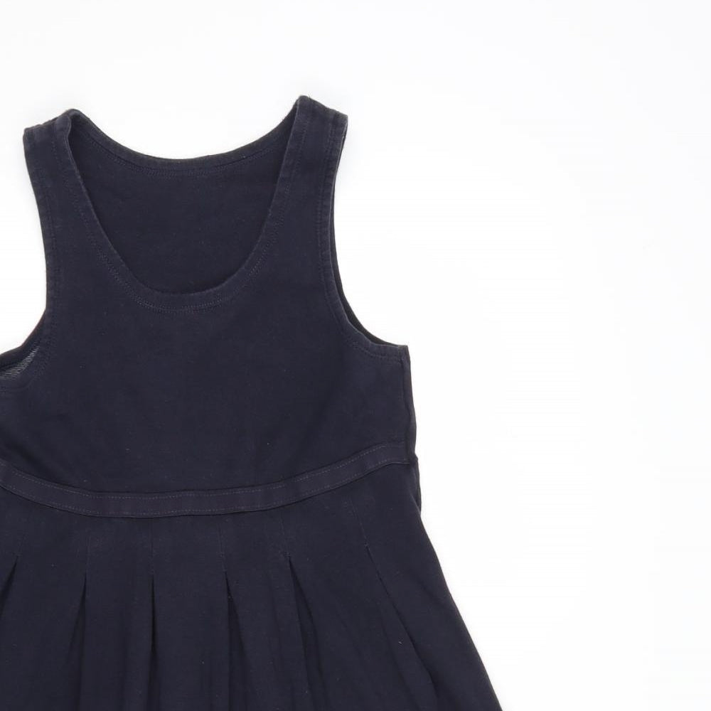 Dunnes Stores Girls Blue  Cotton Pinafore/Dungaree Dress  Size 9-10 Years  Scoop Neck Pullover