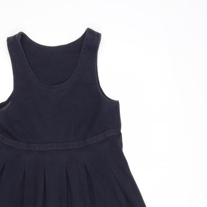 Dunnes Stores Girls Blue  Cotton Pinafore/Dungaree Dress  Size 9-10 Years  Scoop Neck Pullover