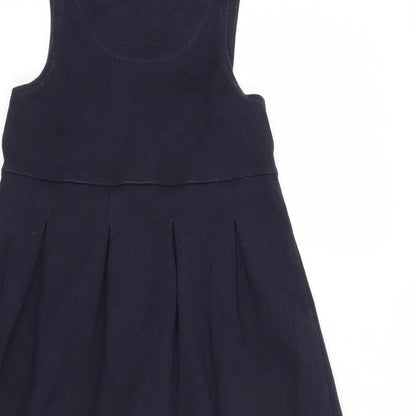 Dunnes Stores Girls Blue  Cotton Pinafore/Dungaree Dress  Size 9-10 Years  Scoop Neck Pullover