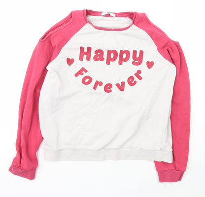 Marks and Spencer Girls Ivory Crew Neck  Cotton Pullover Jumper Size 13-14 Years  Pullover - happy