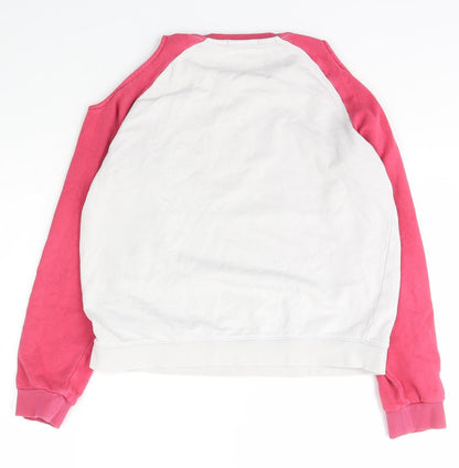 Marks and Spencer Girls Ivory Crew Neck  Cotton Pullover Jumper Size 13-14 Years  Pullover - happy