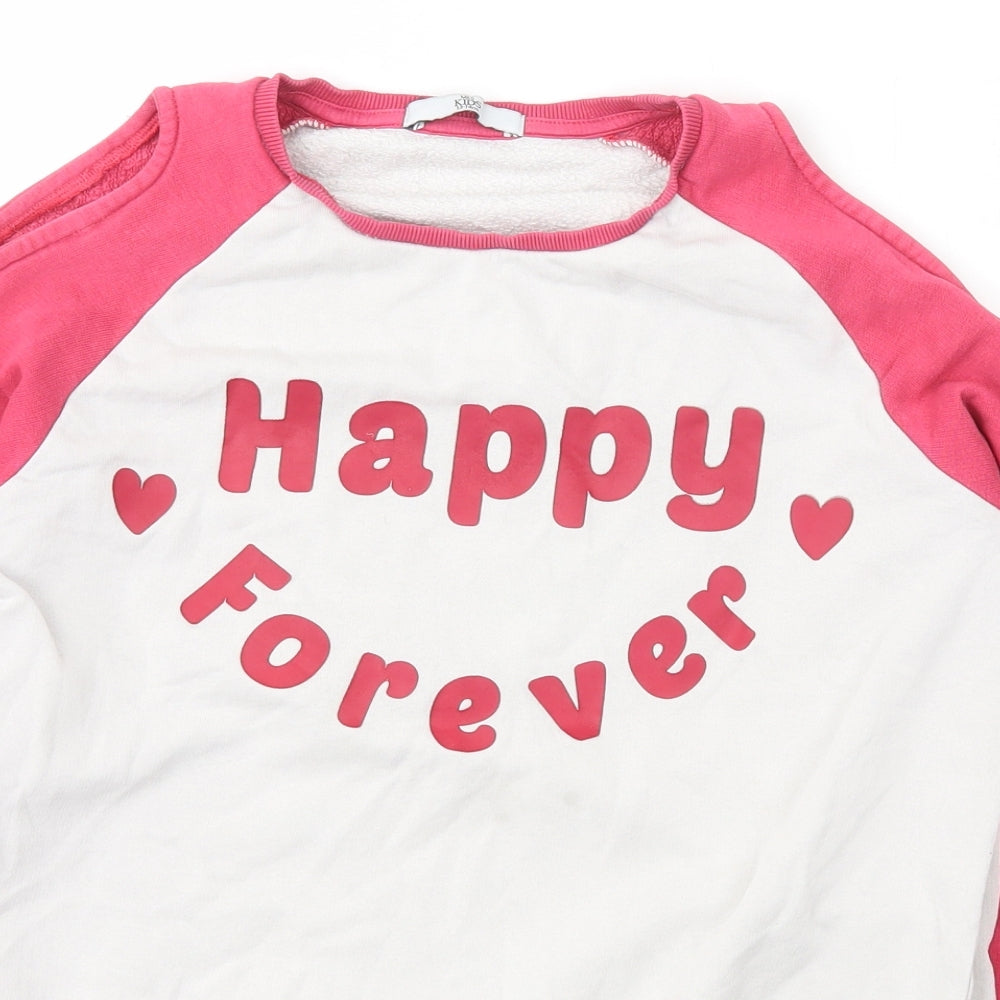 Marks and Spencer Girls Ivory Crew Neck  Cotton Pullover Jumper Size 13-14 Years  Pullover - happy