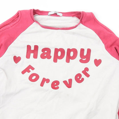 Marks and Spencer Girls Ivory Crew Neck  Cotton Pullover Jumper Size 13-14 Years  Pullover - happy