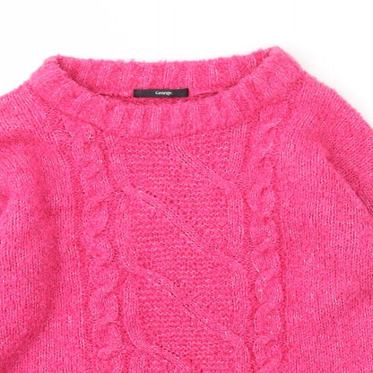 George Womens Pink Boat Neck  Polyester Pullover Jumper Size S