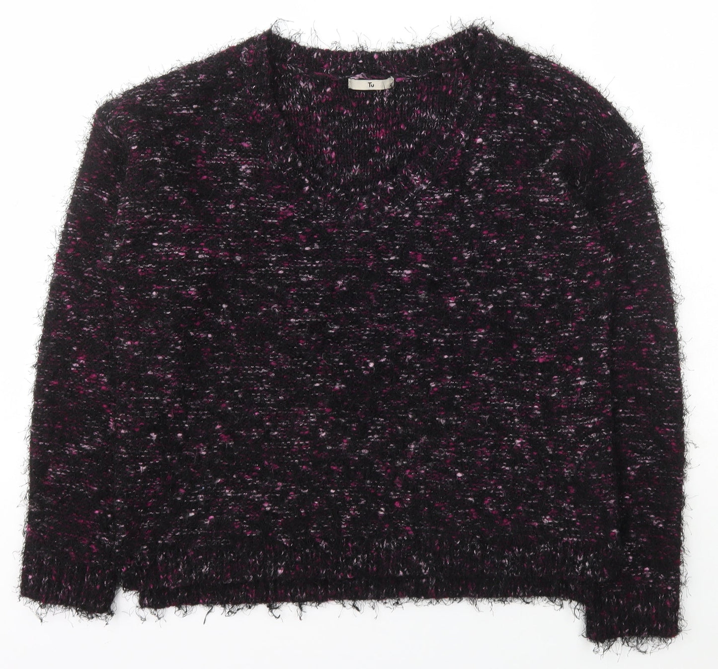 TU Womens Black V-Neck  Acrylic Pullover Jumper Size 12