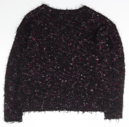 TU Womens Black V-Neck  Acrylic Pullover Jumper Size 12