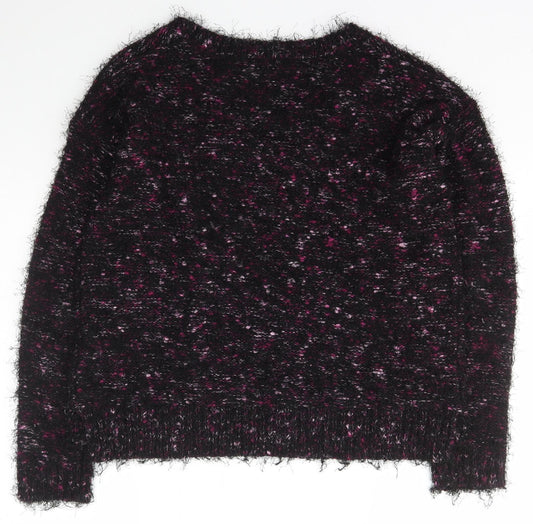 TU Womens Black V-Neck  Acrylic Pullover Jumper Size 12