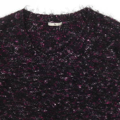 TU Womens Black V-Neck  Acrylic Pullover Jumper Size 12