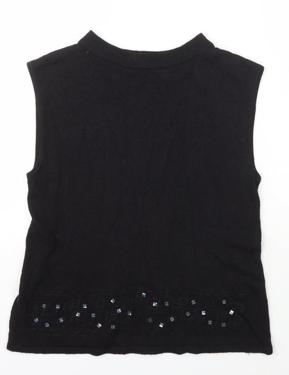 OffShoot Womens Black Boat Neck  Viscose Vest Jumper Size M