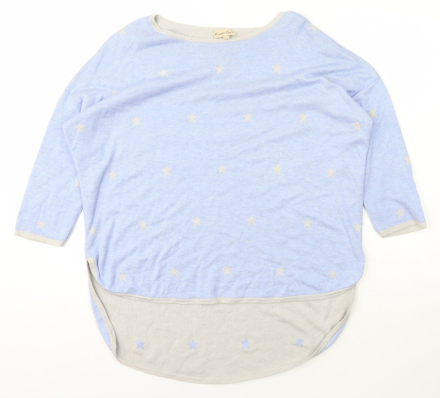 Phrase Eight Womens Blue Boat Neck Geometric Viscose Pullover Jumper Size M