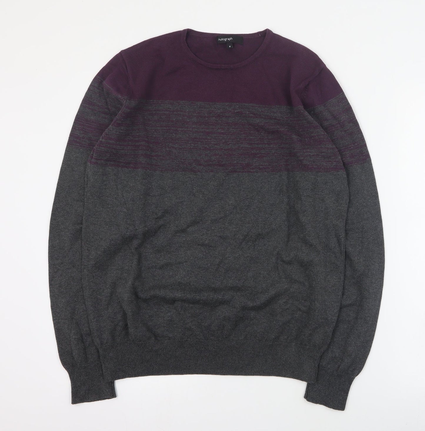 Autograph Mens Grey Round Neck  Cotton Pullover Jumper Size M