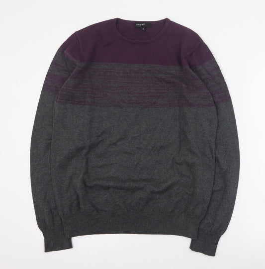 Autograph Mens Grey Round Neck  Cotton Pullover Jumper Size M