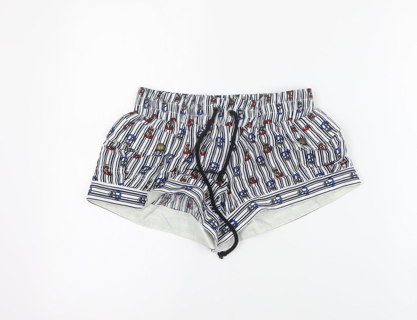 River Island Womens Black Striped Viscose Paperbag Shorts Size 8  Regular Drawstring