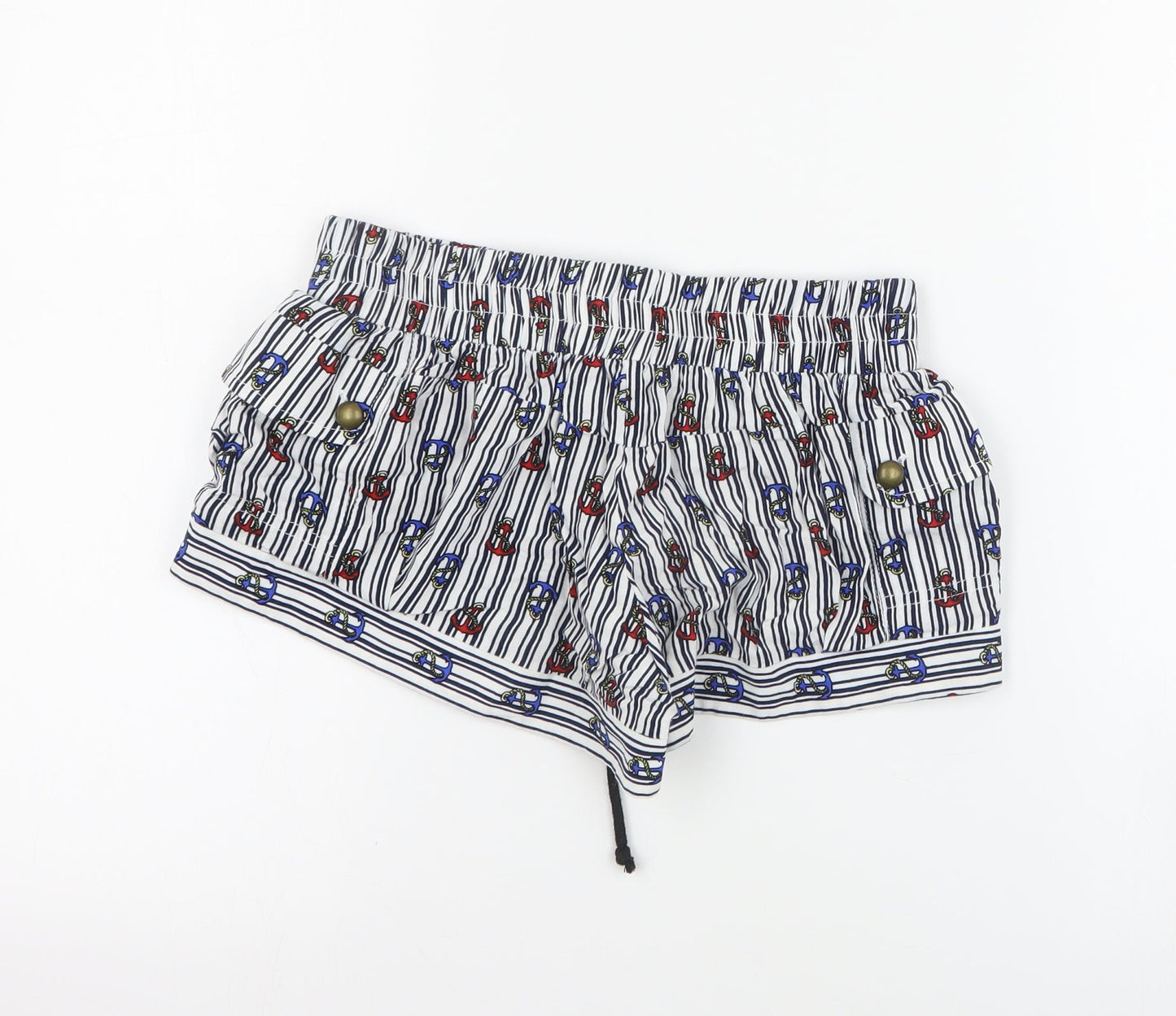 River Island Womens Black Striped Viscose Paperbag Shorts Size 8  Regular Drawstring