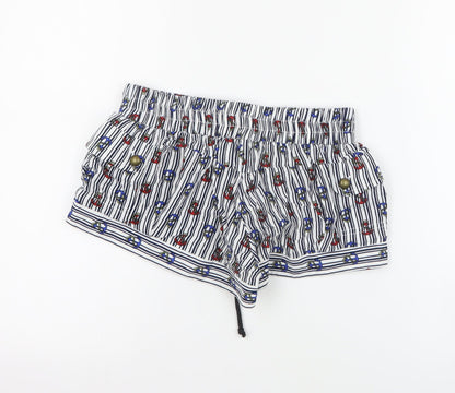 River Island Womens Black Striped Viscose Paperbag Shorts Size 8  Regular Drawstring