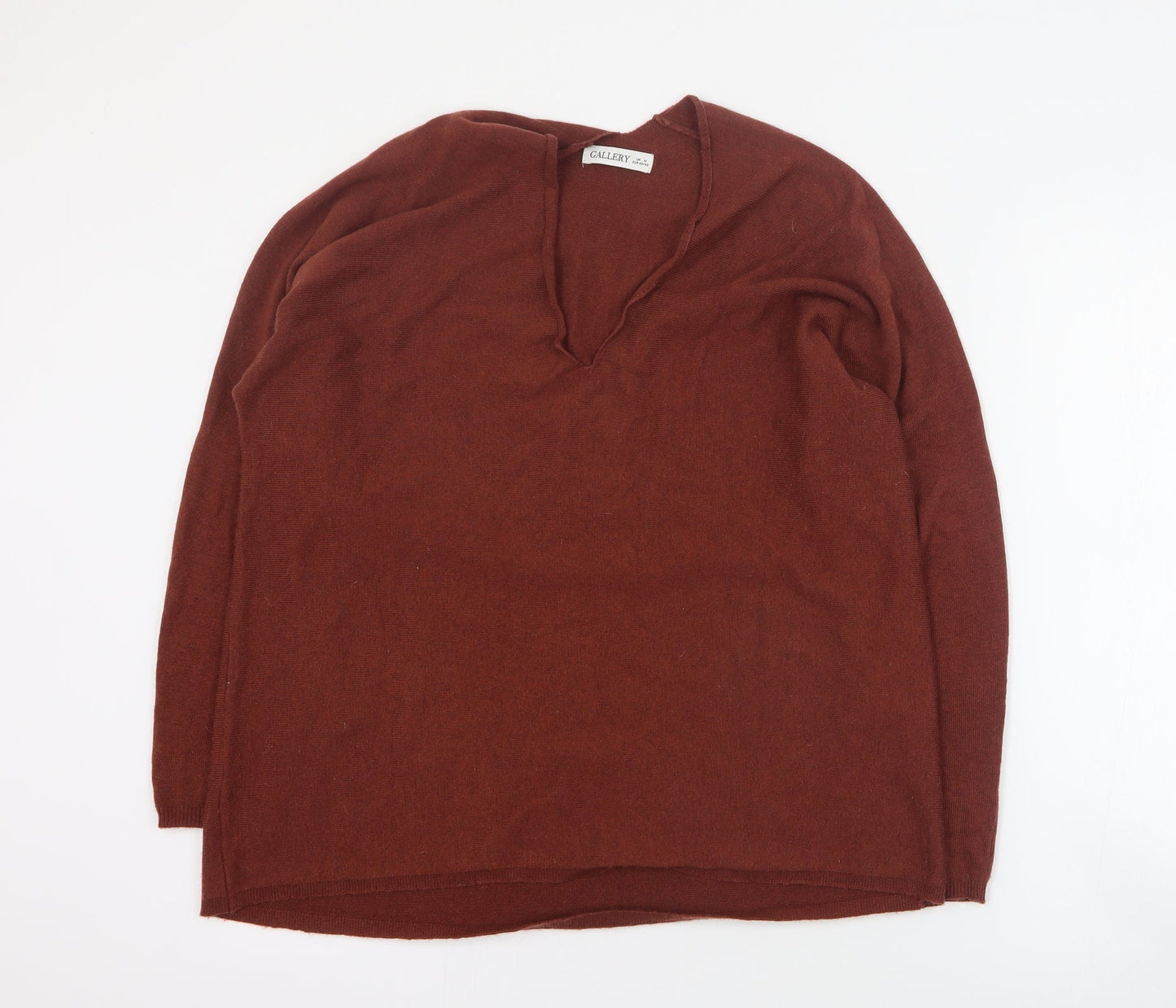 Gallery Womens Brown V-Neck  Nylon Pullover Jumper Size M