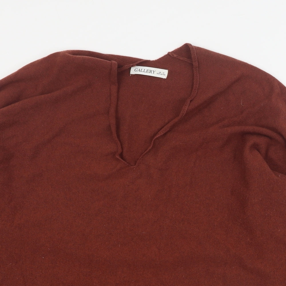 Gallery Womens Brown V-Neck  Nylon Pullover Jumper Size M