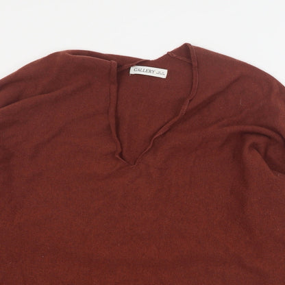 Gallery Womens Brown V-Neck  Nylon Pullover Jumper Size M